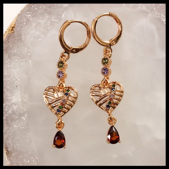 New Gold Simulated ruby crisscross heart amethyst peridot stone Earrings - Picture 3 of 3